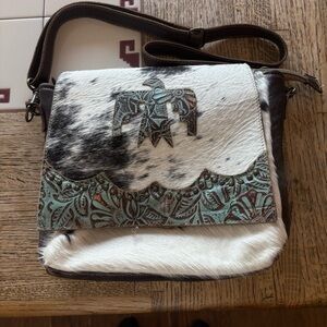 Myra Concealed Carry Brown and White Leather Crossbody Bag